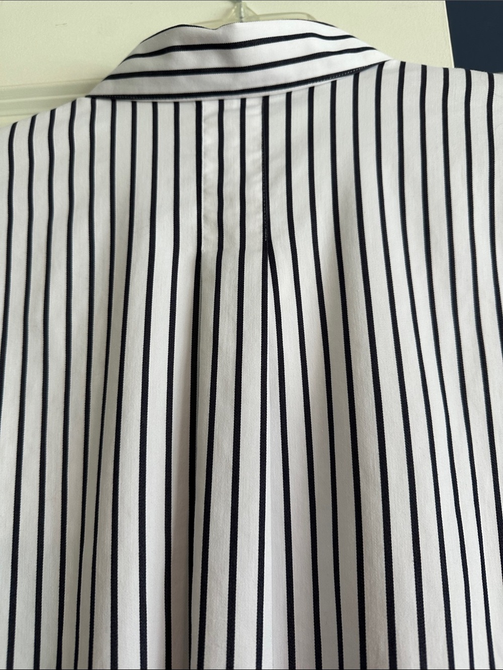 Chico's White Button-Up Tunic with Navy Pinstripes - Picture 5 of 6